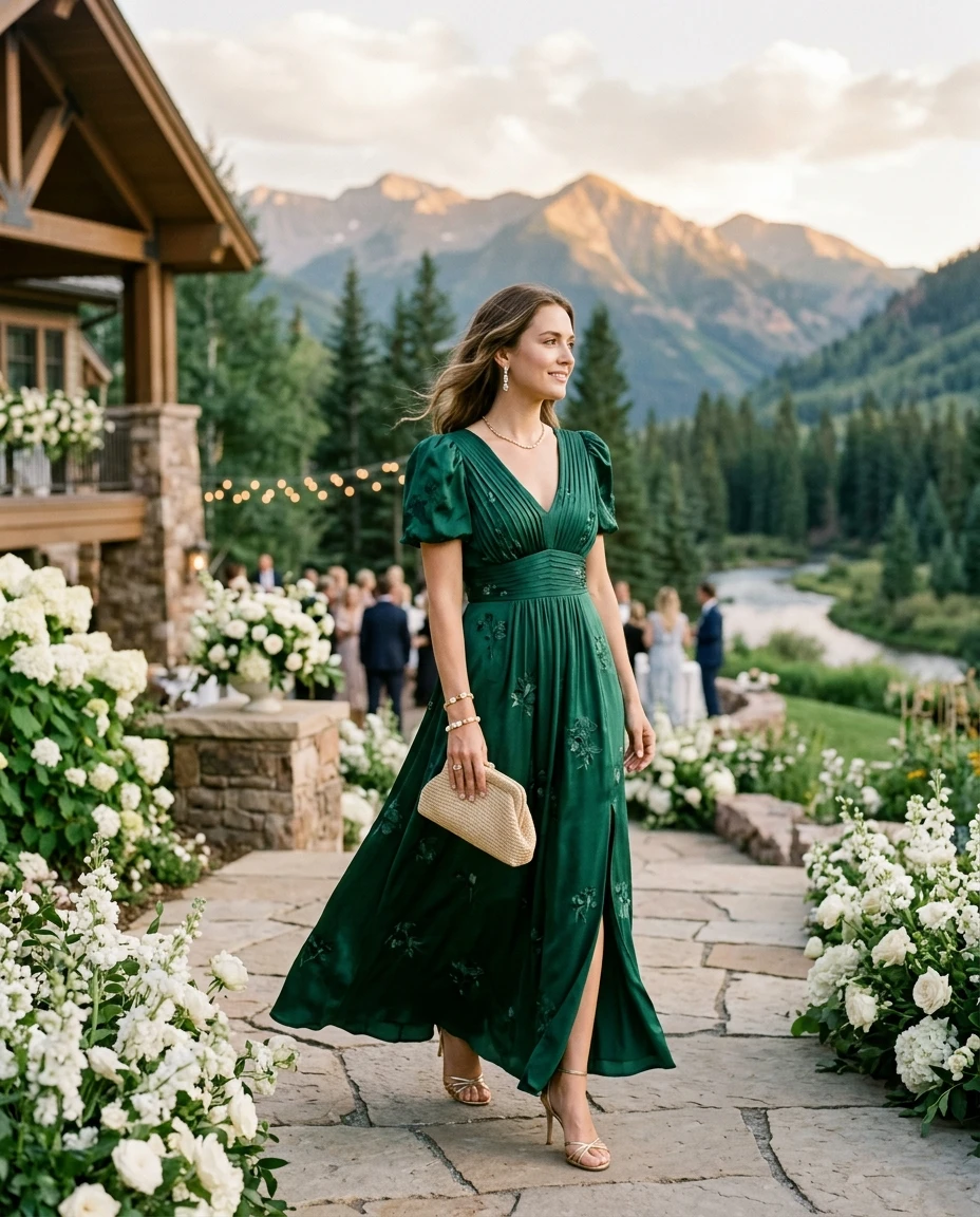 Gemma Deeks Style Guide: Elegant Chic wedding guest dress in Aspen Summer 2026