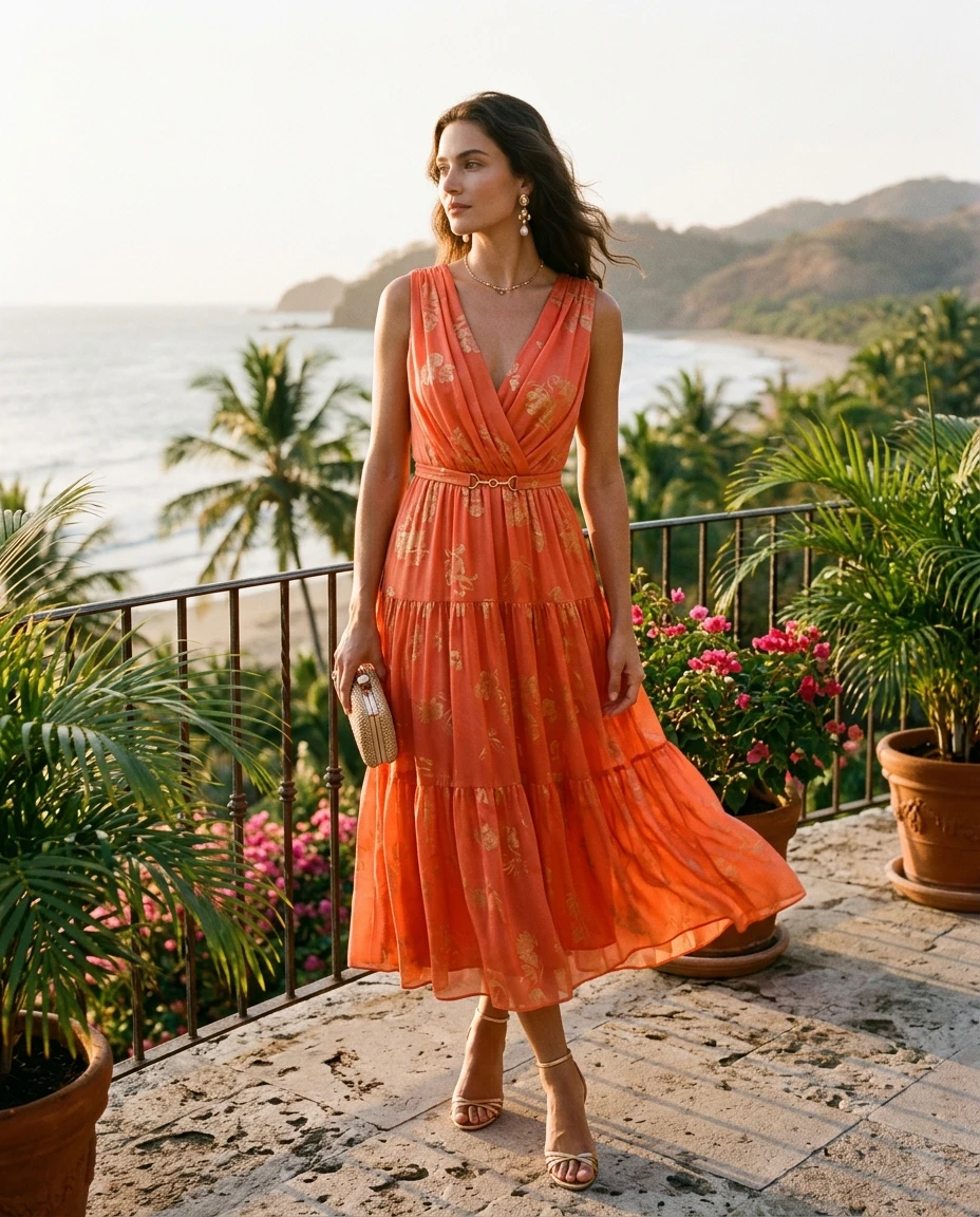 Gemma Deeks Style Guide: Elegant Chic wedding guest dress in Costa Rica Summer 2026