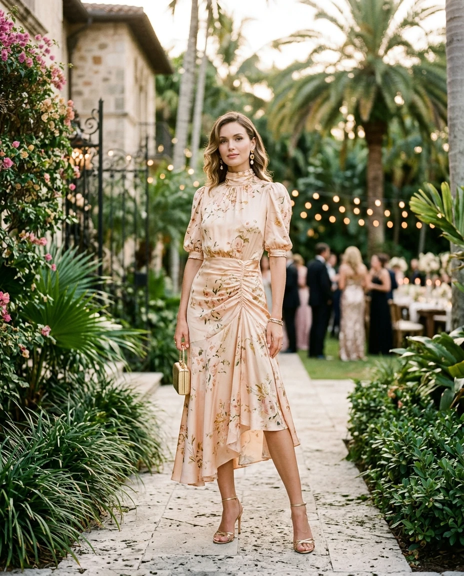 Gemma Deeks Style Guide: Elegant Chic wedding guest dress in Florida Summer 2026