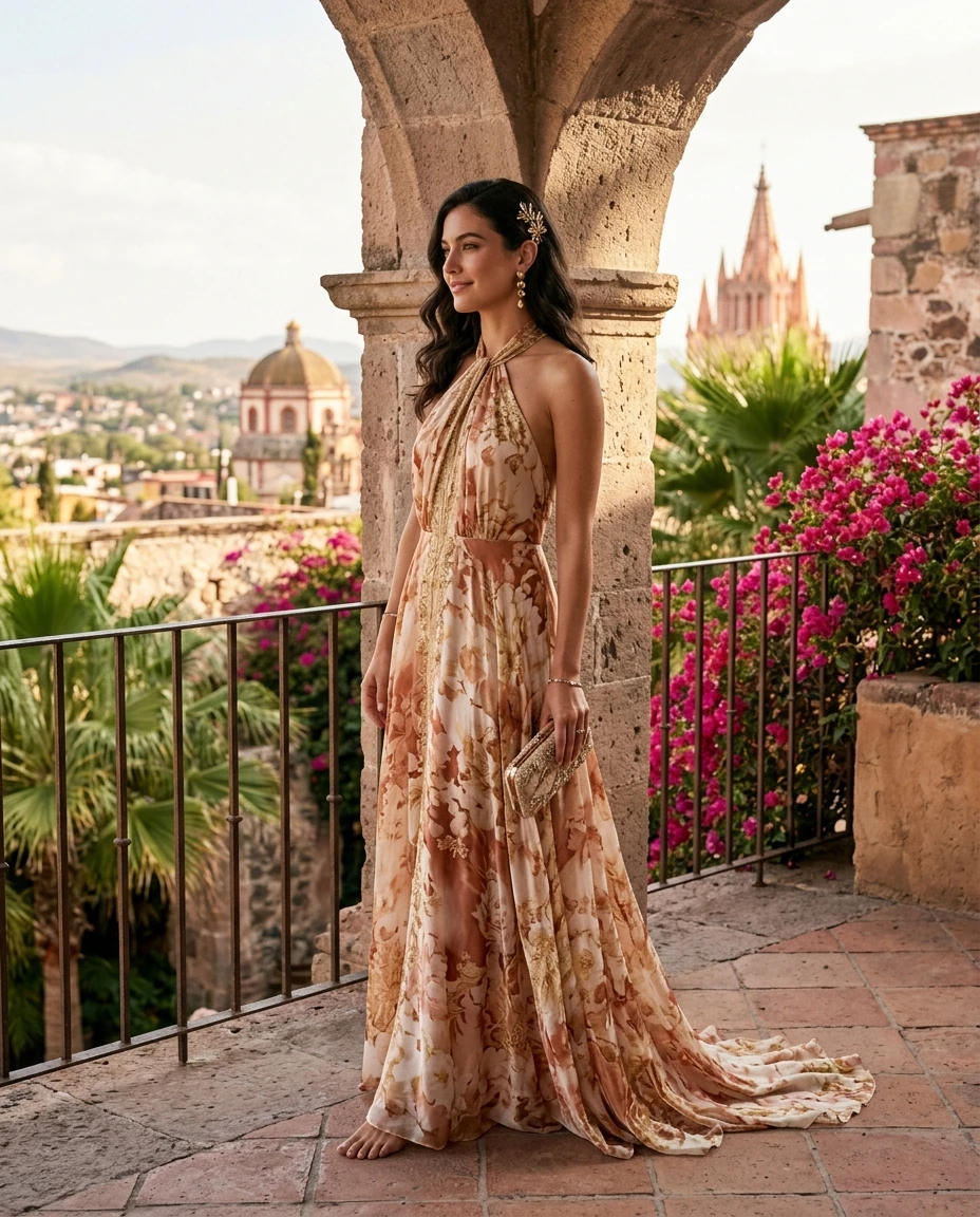 Gemma Deeks Style Guide: Elegant Chic wedding guest dress in Mexico Summer 2026
