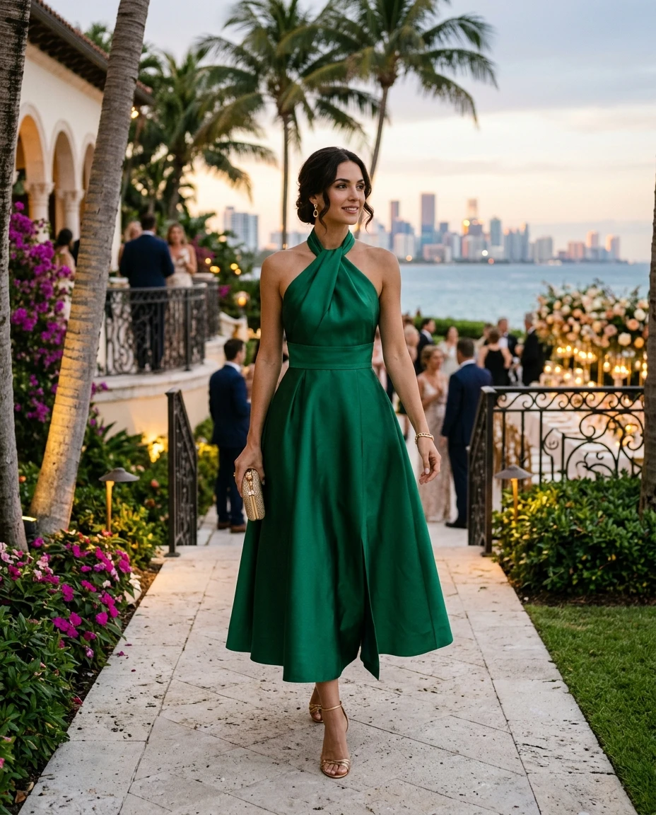 Gemma Deeks Style Guide: Elegant Chic wedding guest dress in Miami Summer 2026