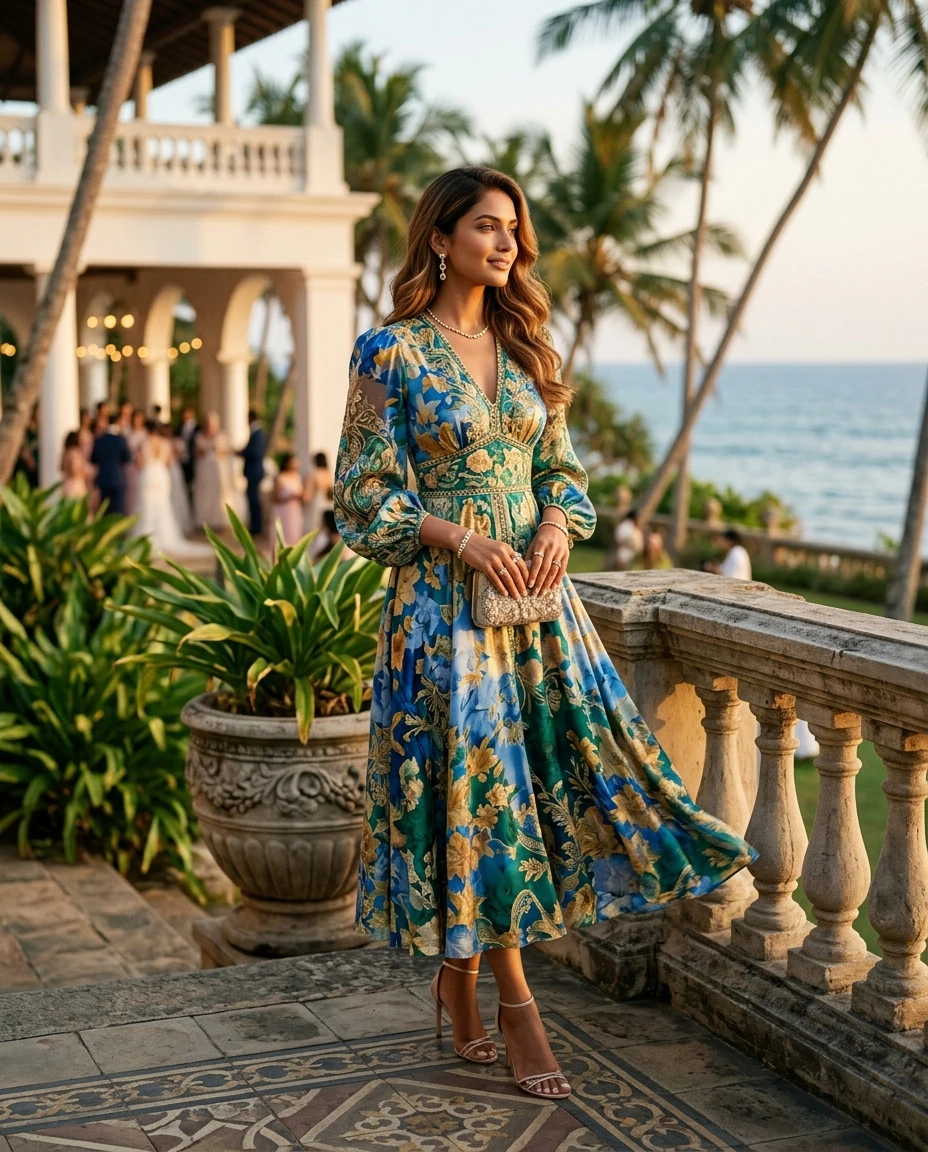 Gemma Deeks Style Guide: Elegant Chic wedding guest dress in Sri Lanka Summer 2026