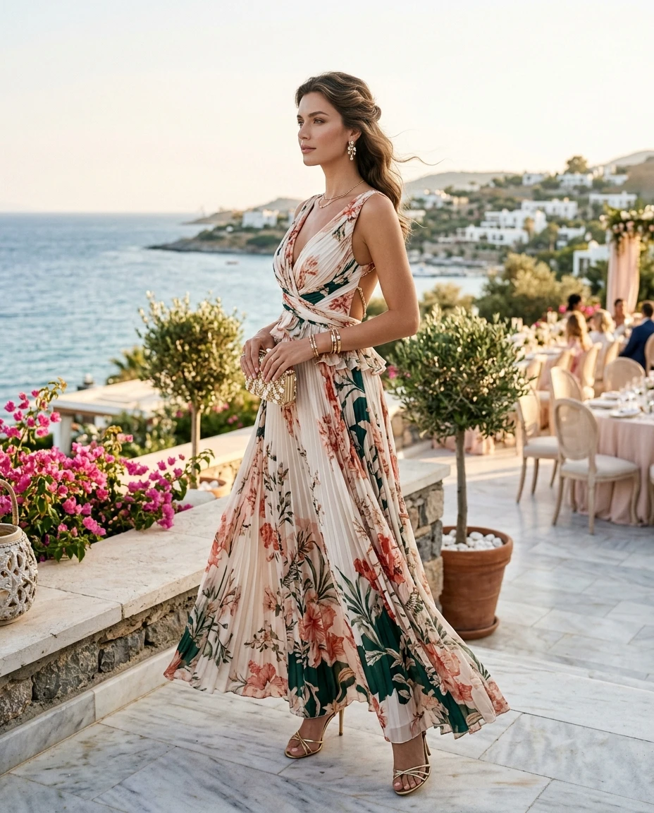 Gemma Deeks Style Guide: Elegant Chic wedding guest dress in Turkey Summer 2026