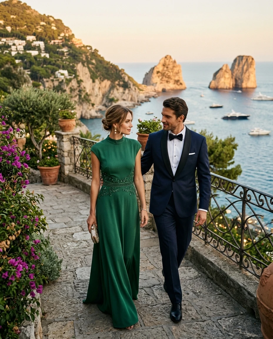 Gemma Deeks Style Guide: Formal attire Anniversary in Capri Summer 2026