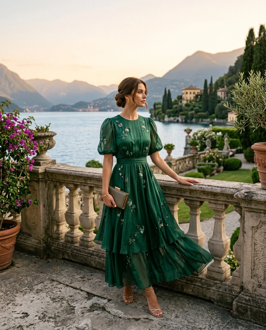 Gemma Deeks Style Guide: Formal attire Designer Summer Dresses in Lake Como Summer 2026