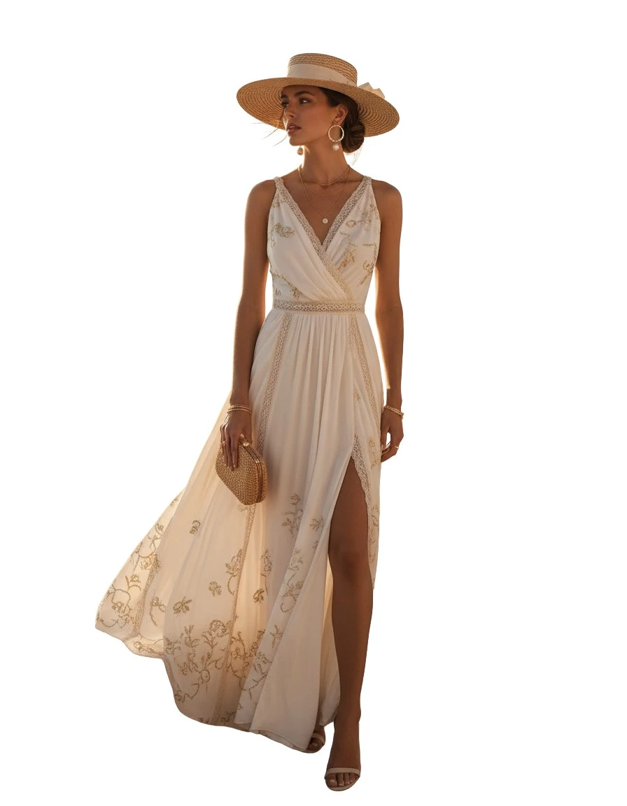 Gemma Deeks Style Guide: Formal attire Designer Summer Dresses in Santorini Summer 2026