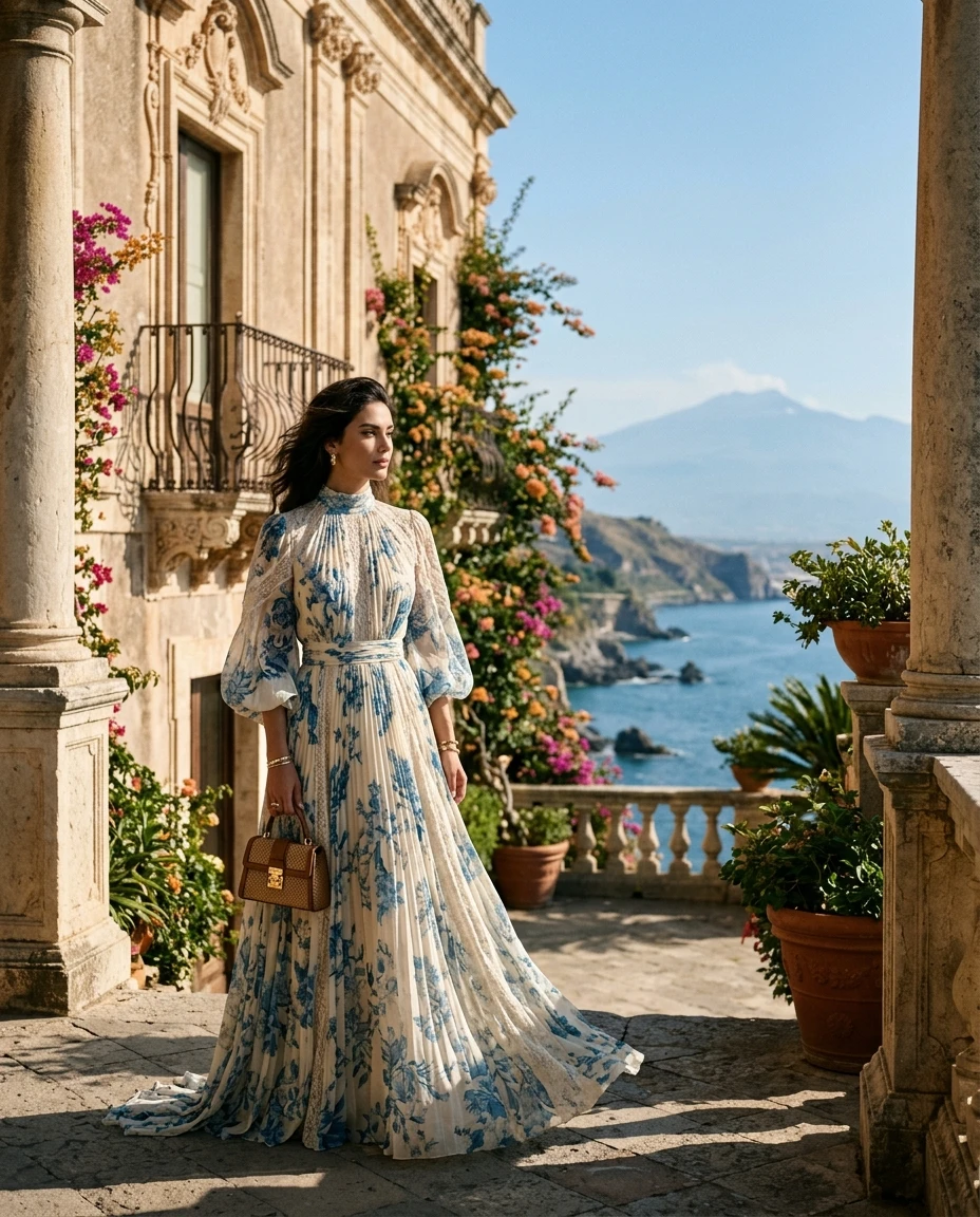 Gemma Deeks Style Guide: Formal attire Designer Summer Dresses in Sicily Summer 2026