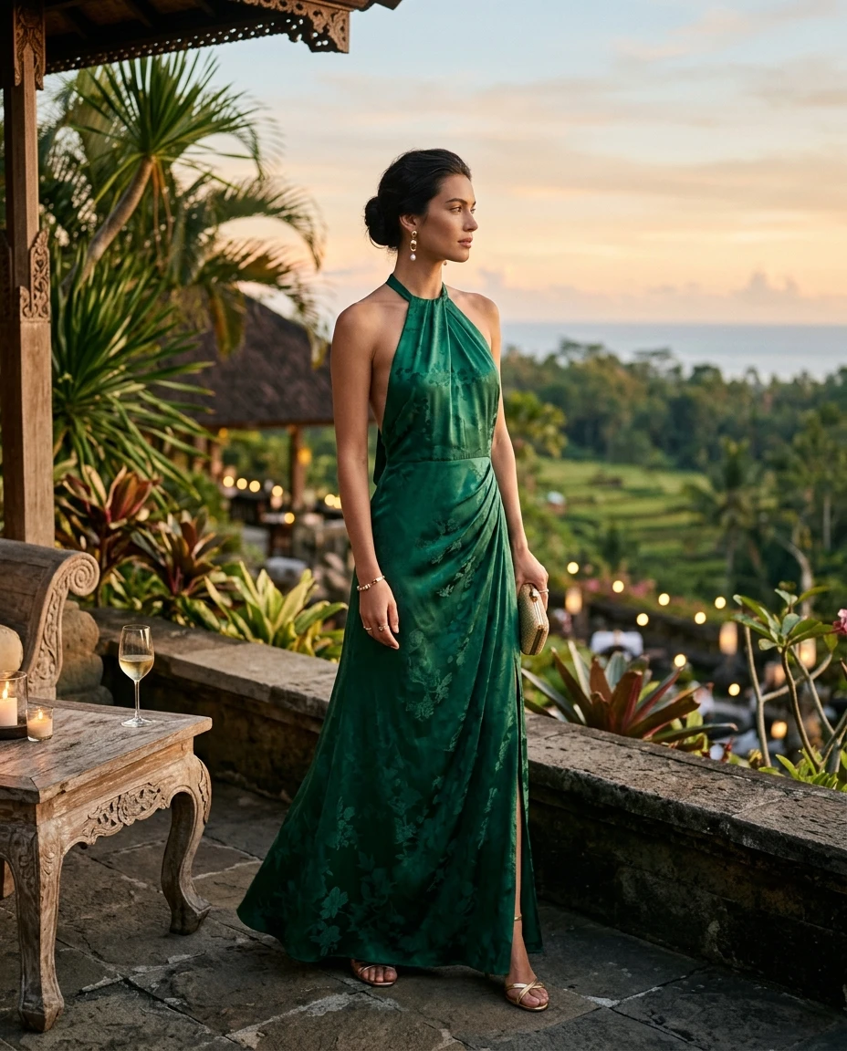 Gemma Deeks Style Guide: Formal attire dinner outfit in Bali Summer 2026