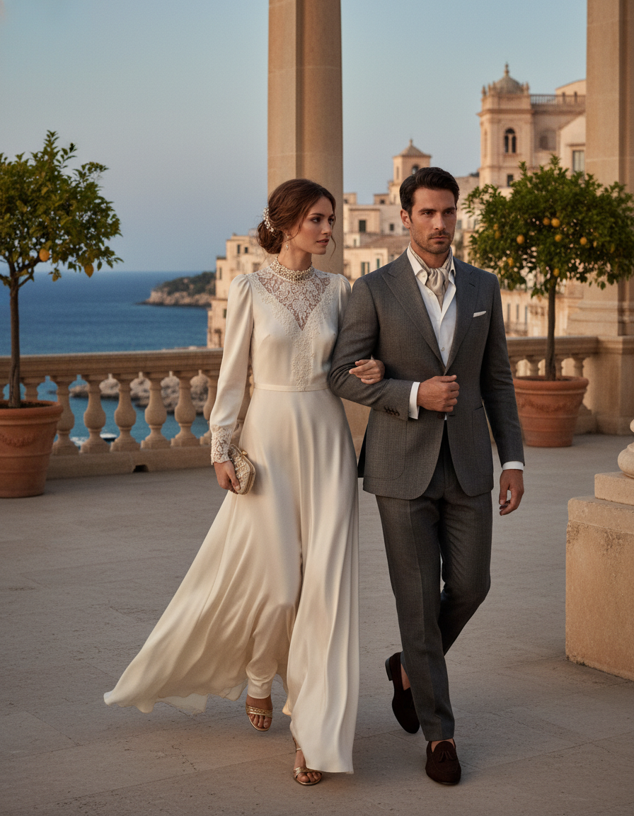 Gemma Deeks Style Guide: Formal attire dinner outfit in Sicily Summer 2026