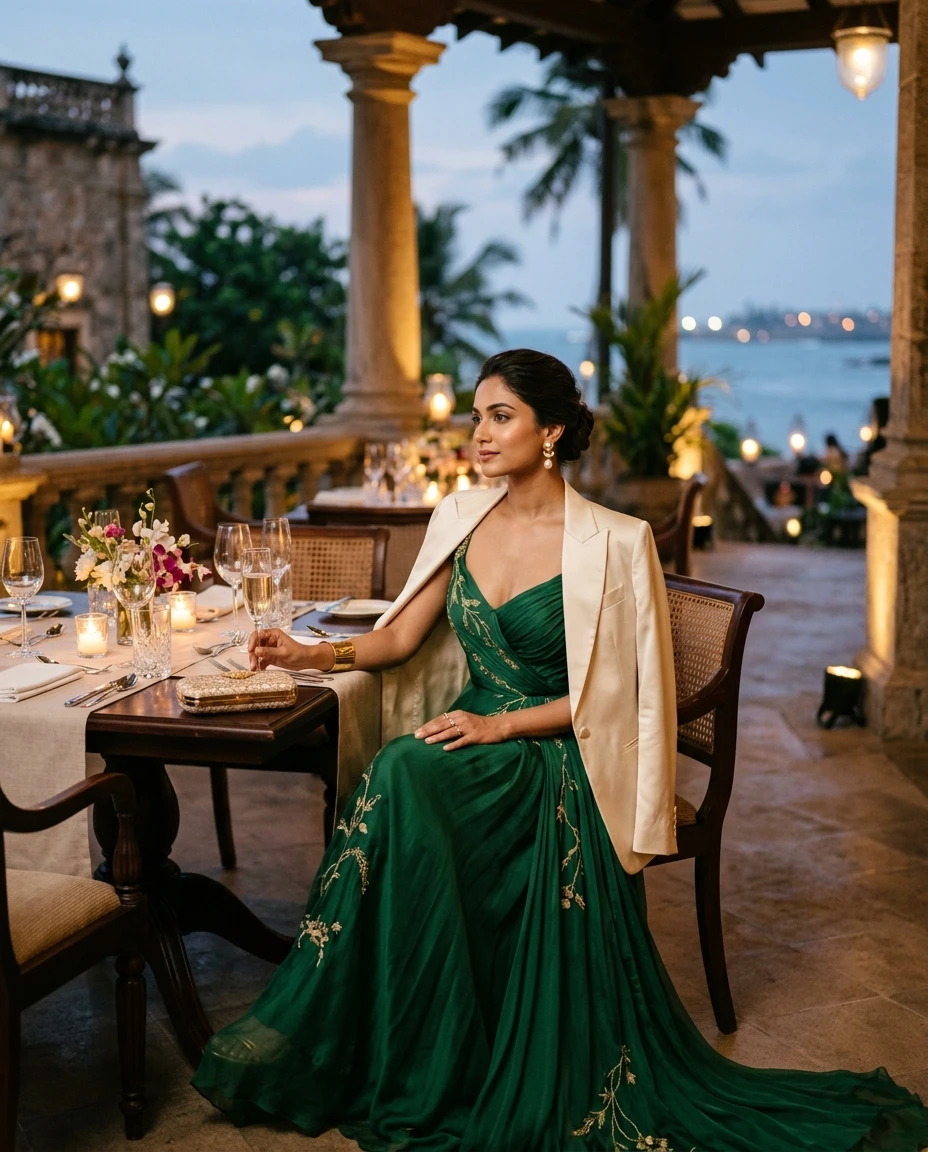 Gemma Deeks Style Guide: Formal attire dinner outfit in Sri Lanka Summer 2026