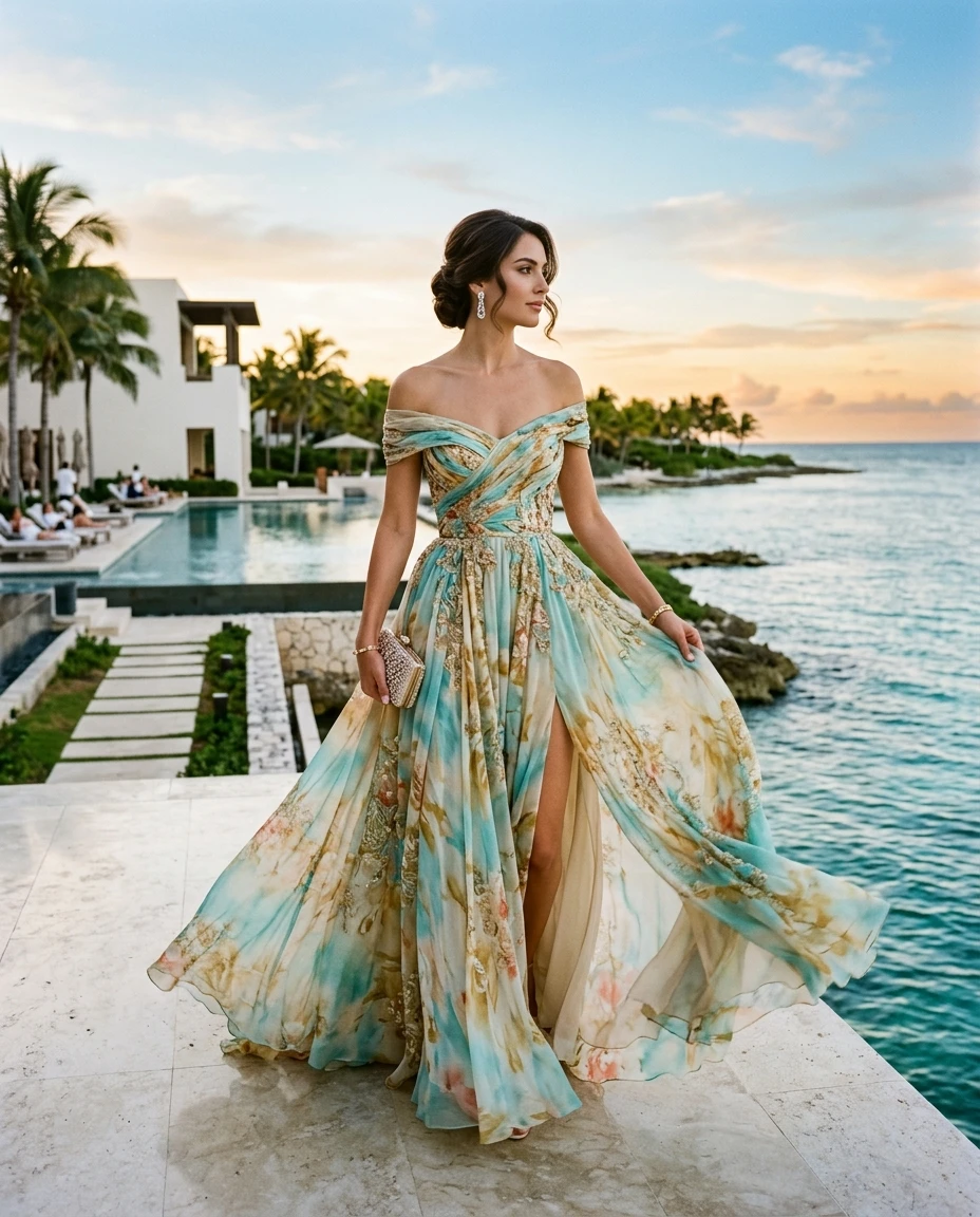 Gemma Deeks Style Guide: Formal attire gala gown in Cancun Summer 2026