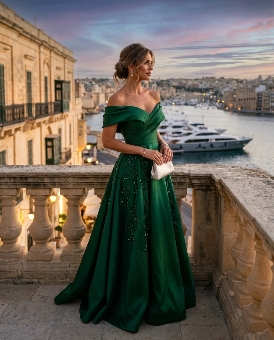 Gemma Deeks Style Guide: Formal attire gala gown in Malta Summer 2026