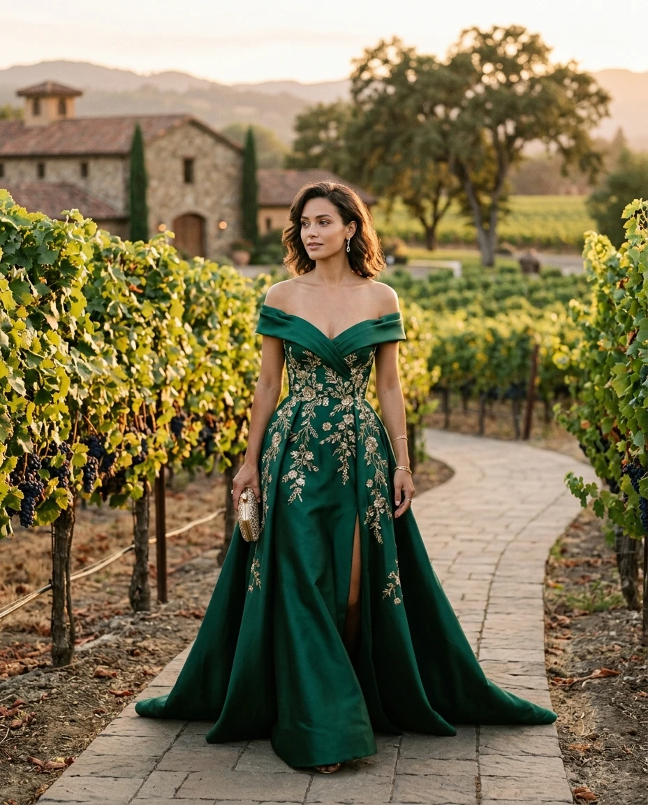 Gemma Deeks Style Guide: Formal attire gala gown in Napa Valley Summer 2026