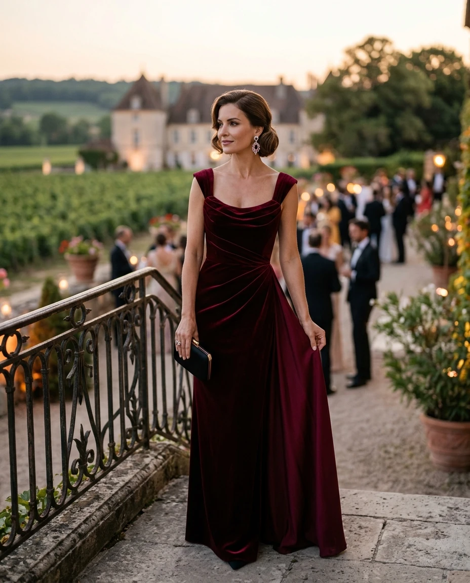Gemma Deeks Style Guide: Formal attire Holiday parties in Burgundy Summer 2026