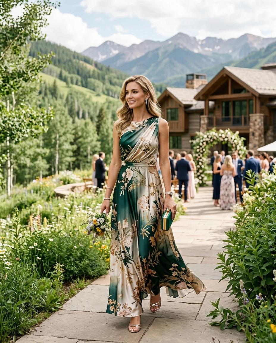 Gemma Deeks Style Guide: Formal attire wedding guest dress in Aspen Summer 2026