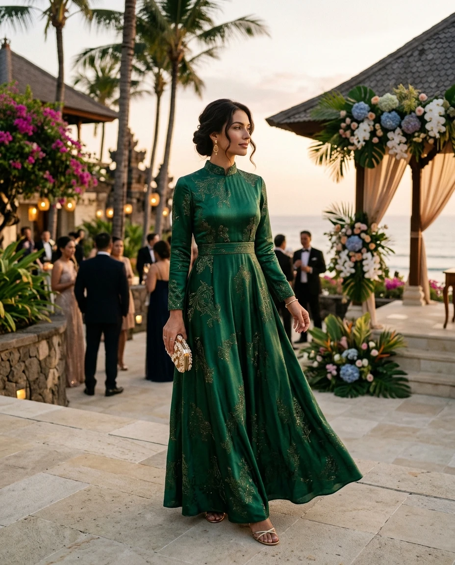 Gemma Deeks Style Guide: Formal attire wedding guest dress in Bali Summer 2026