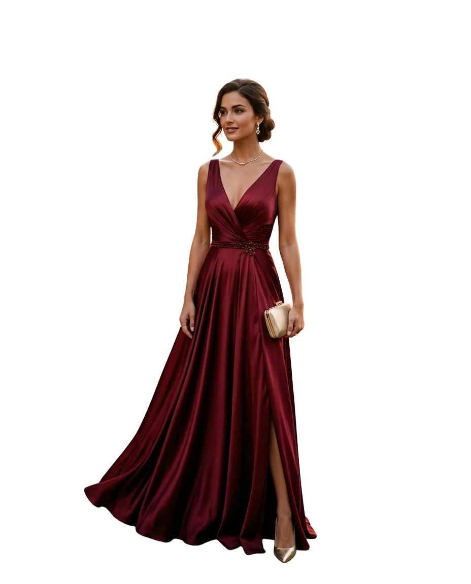 Gemma Deeks Style Guide: Formal attire wedding guest dress in Burgundy Summer 2026
