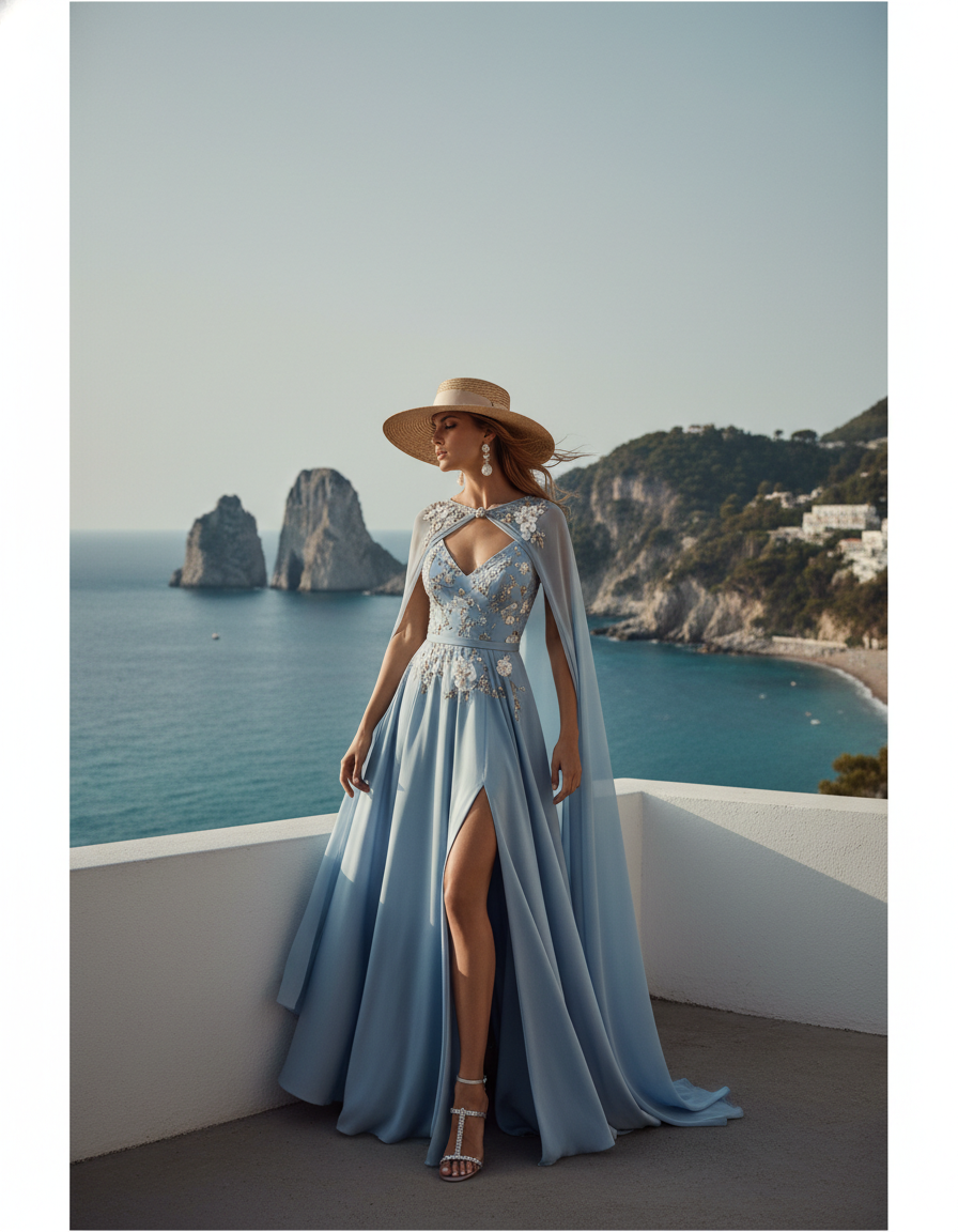 Gemma Deeks Style Guide: Formal attire wedding guest dress in Capri Summer 2026