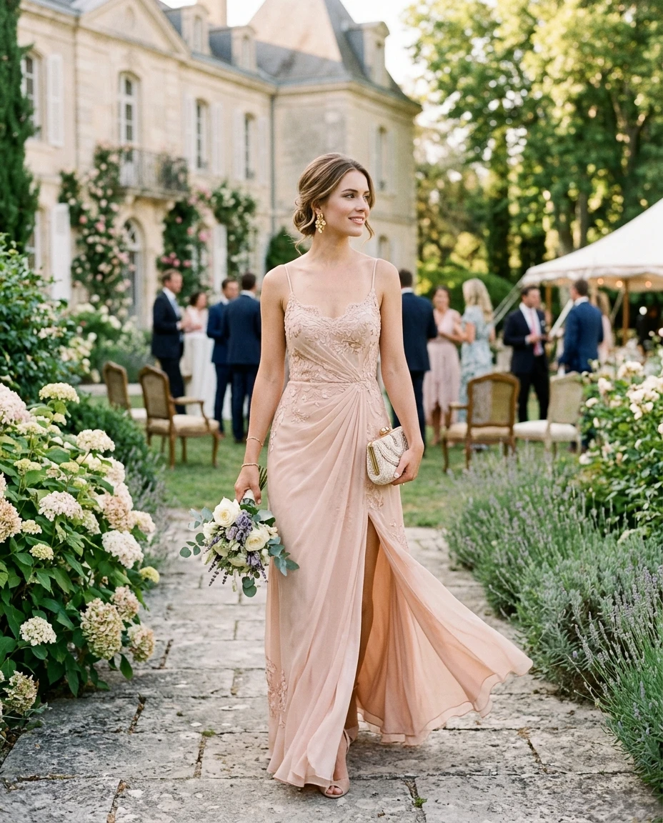 Gemma Deeks Style Guide: Formal attire wedding guest dress in France Summer 2026