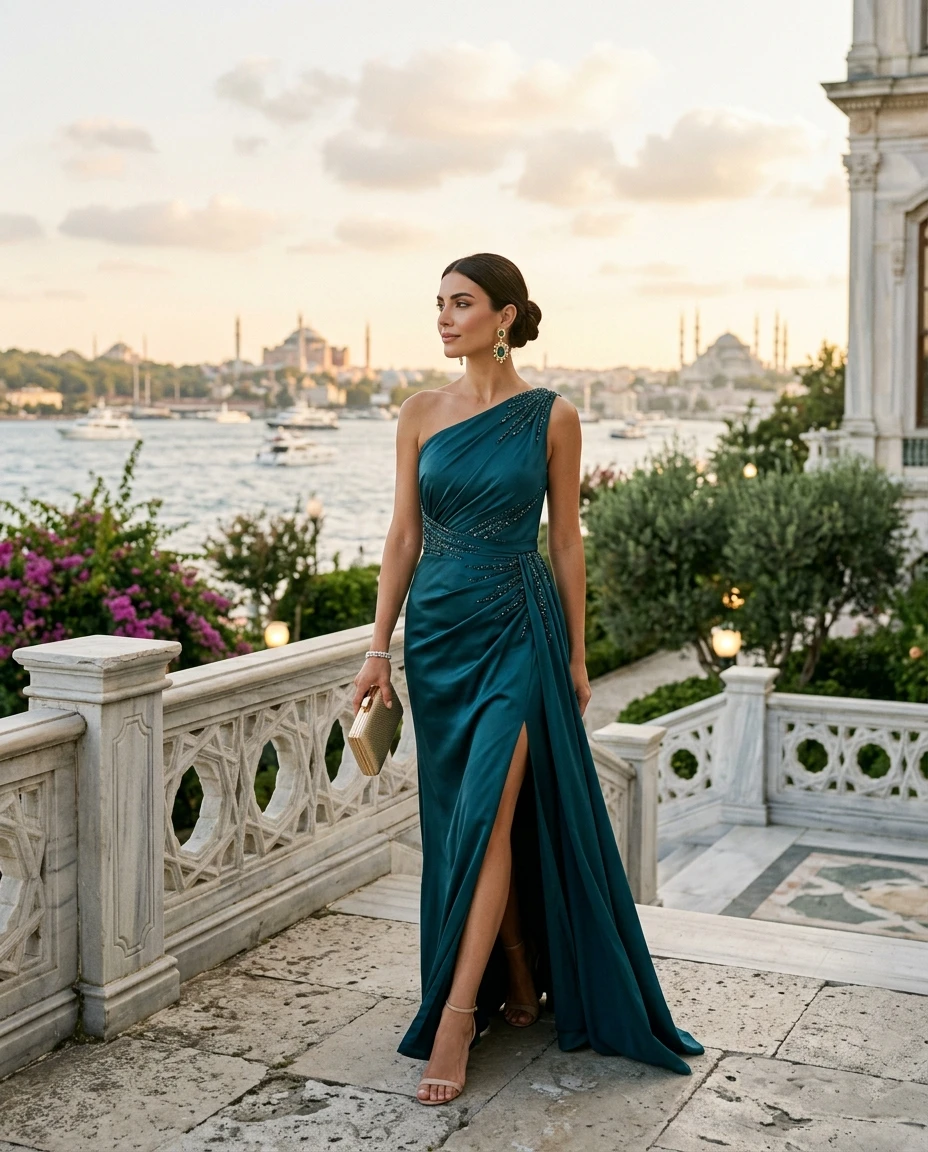 Gemma Deeks Style Guide: Formal attire wedding guest dress in Istanbul Summer 2026