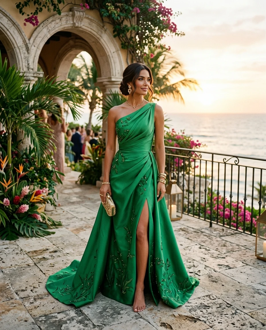 Gemma Deeks Style Guide: Formal attire wedding guest dress in Mexico Summer 2026