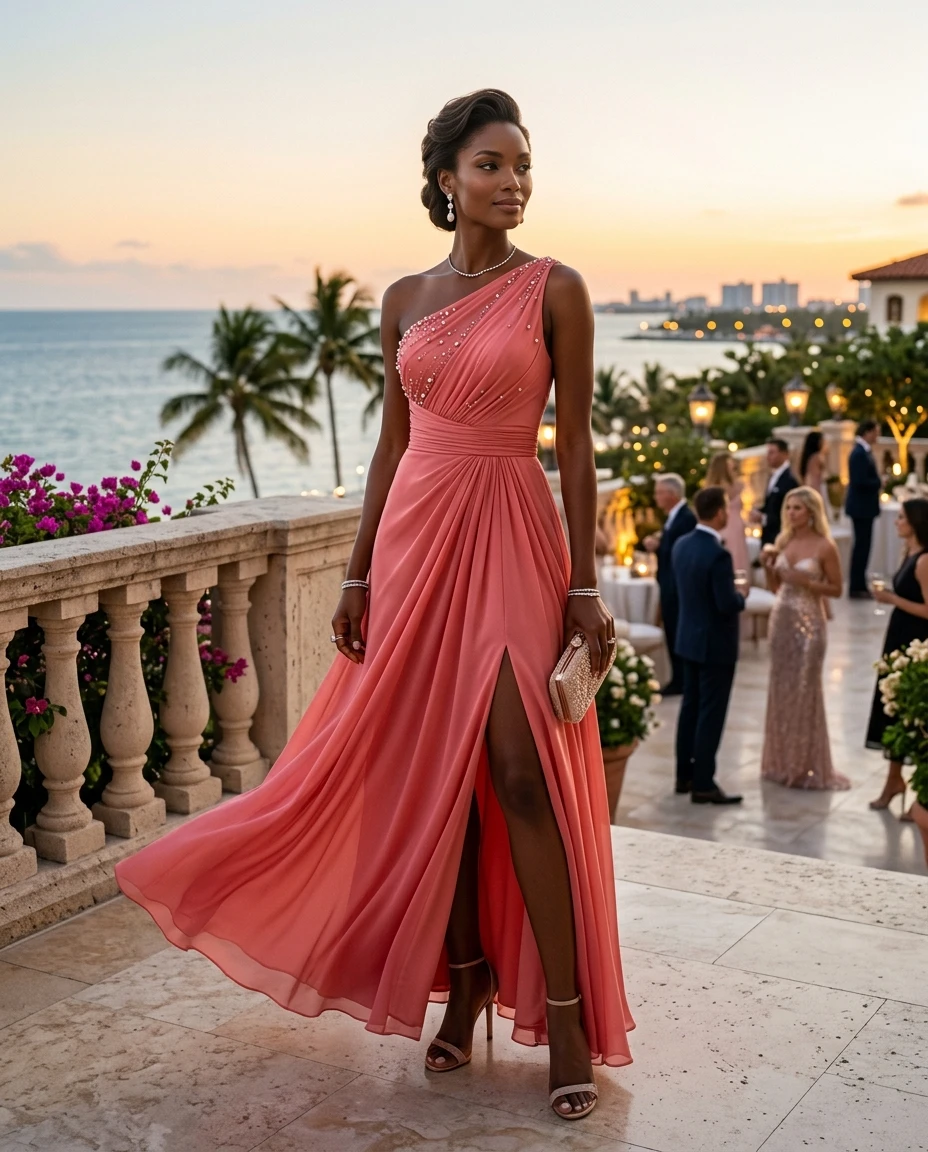 Gemma Deeks Style Guide: Formal attire wedding guest dress in Miami Summer 2026