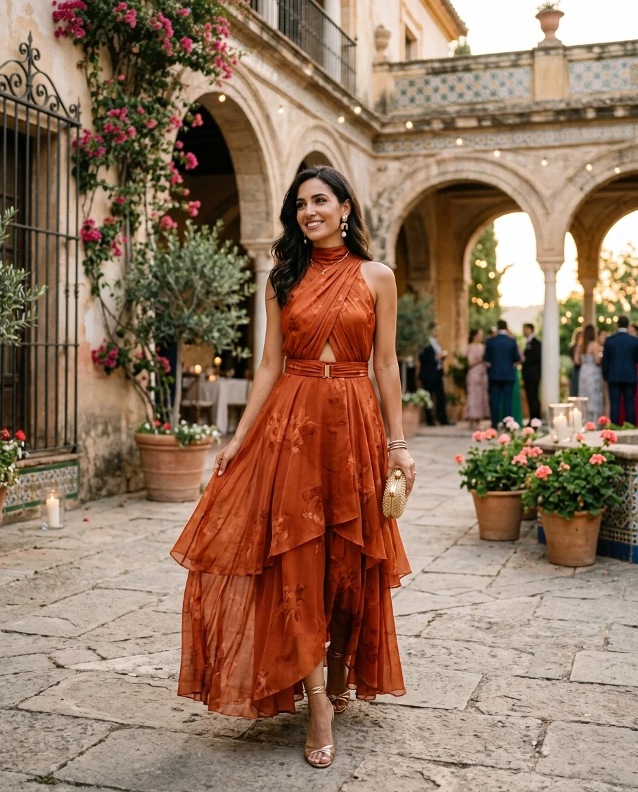 Gemma Deeks Style Guide: Formal attire wedding guest dress in Spain Summer 2026