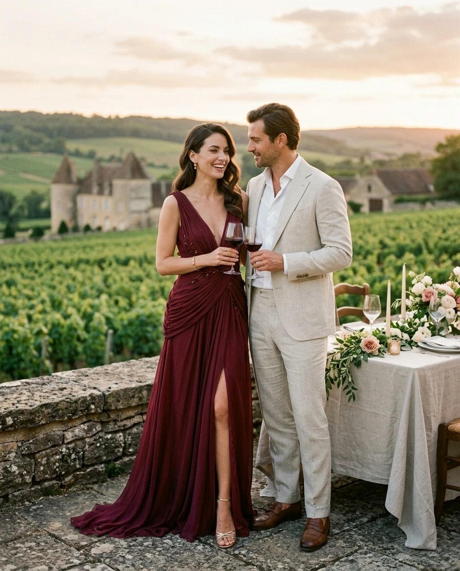 Gemma Deeks Style Guide: Resort chic Anniversary in Burgundy Summer 2026