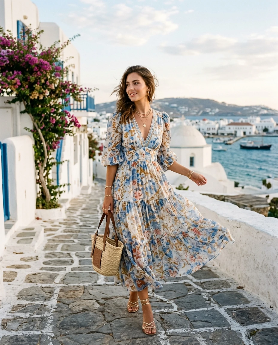 Gemma Deeks Style Guide: Resort chic Designer Summer Dresses in Mykonos Summer 2026