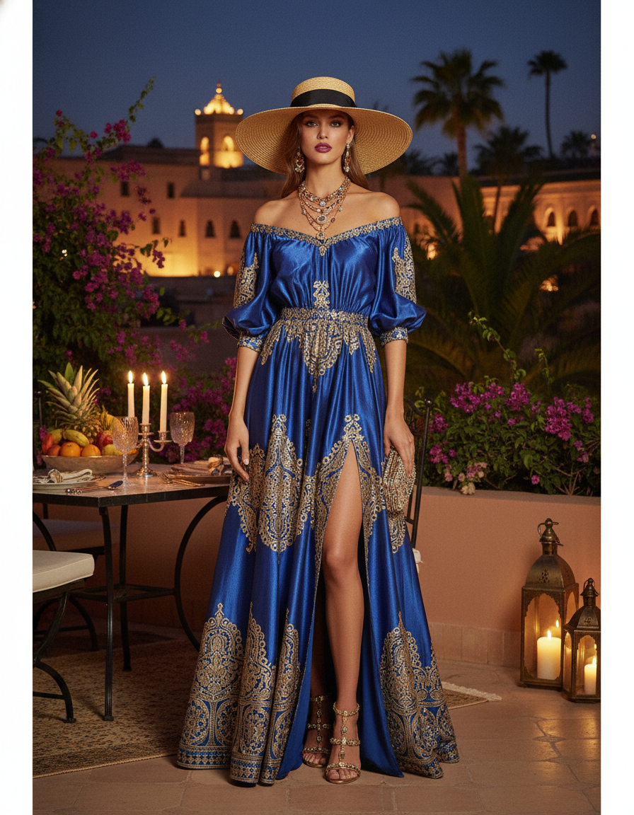 Gemma Deeks Style Guide: Resort chic dinner outfit in Marrakech Summer 2026