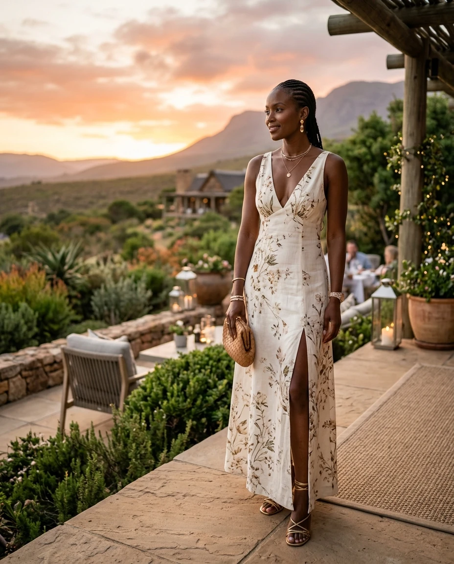 Gemma Deeks Style Guide: Resort chic dinner outfit in South Africa Summer 2026