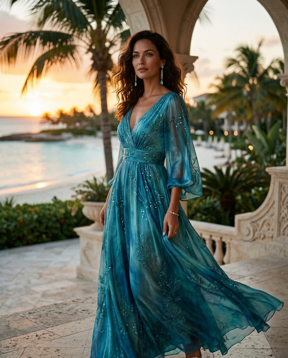 Gemma Deeks Style Guide: Resort chic gala gown in Bahamas Summer 2026