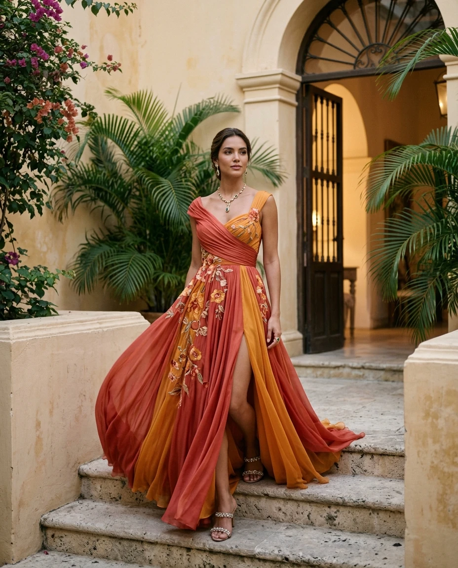 Gemma Deeks Style Guide: Resort chic gala gown in Colombia Summer 2026