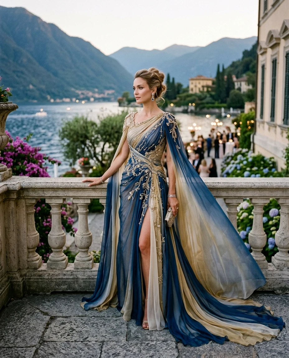 Gemma Deeks Style Guide: Resort chic gala gown in Lake Como Summer 2026
