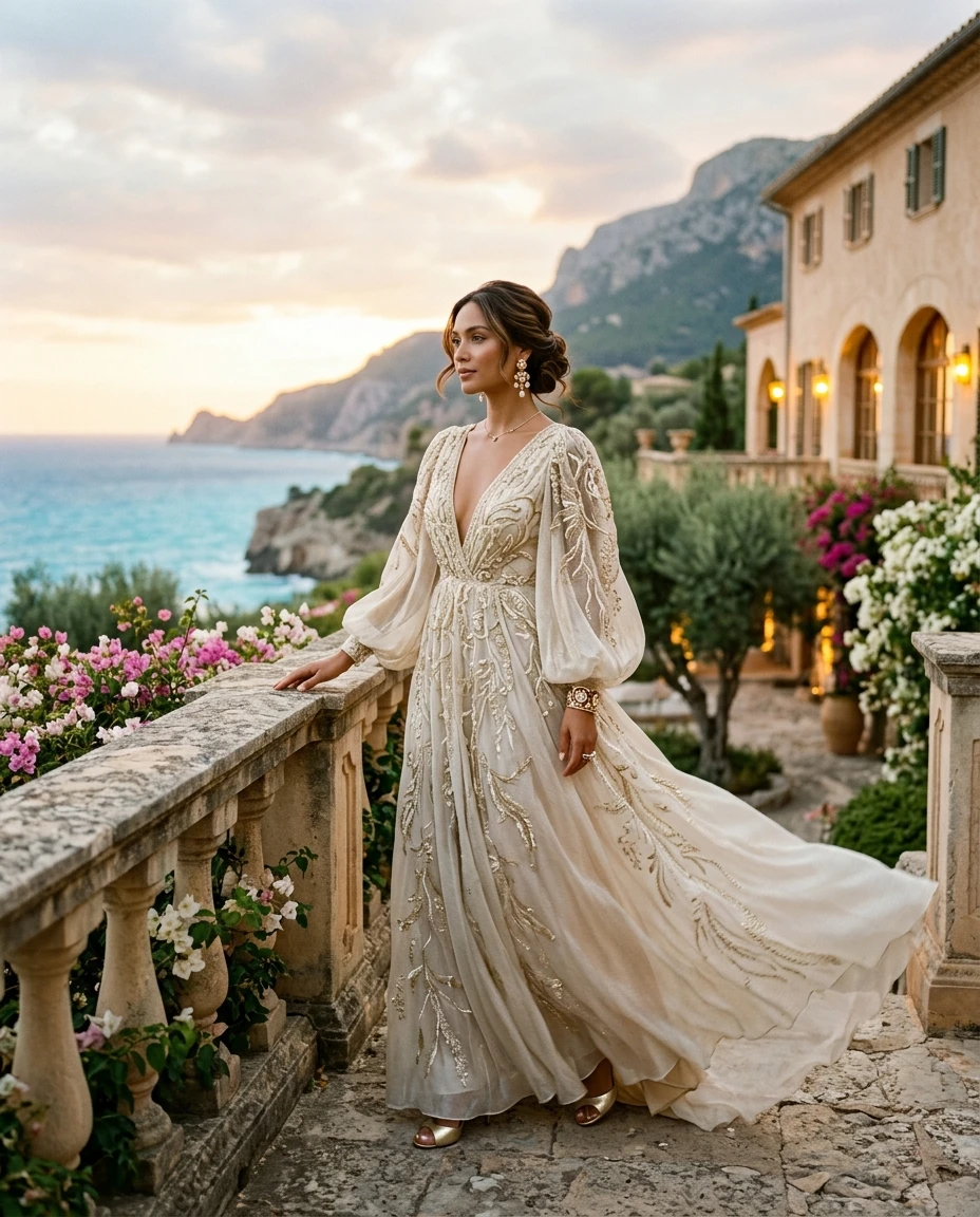 Gemma Deeks Style Guide: Resort chic gala gown in Majorca Summer 2026