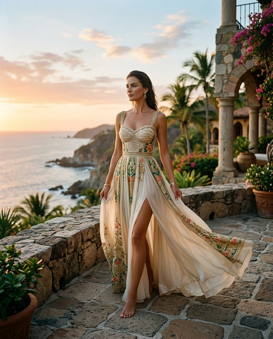 Gemma Deeks Style Guide: Resort chic gala gown in Mexico Summer 2026