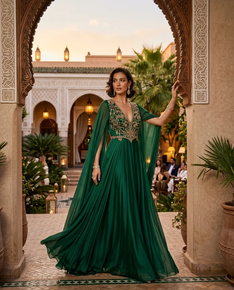 Gemma Deeks Style Guide: Resort chic gala gown in Moroco Summer 2026