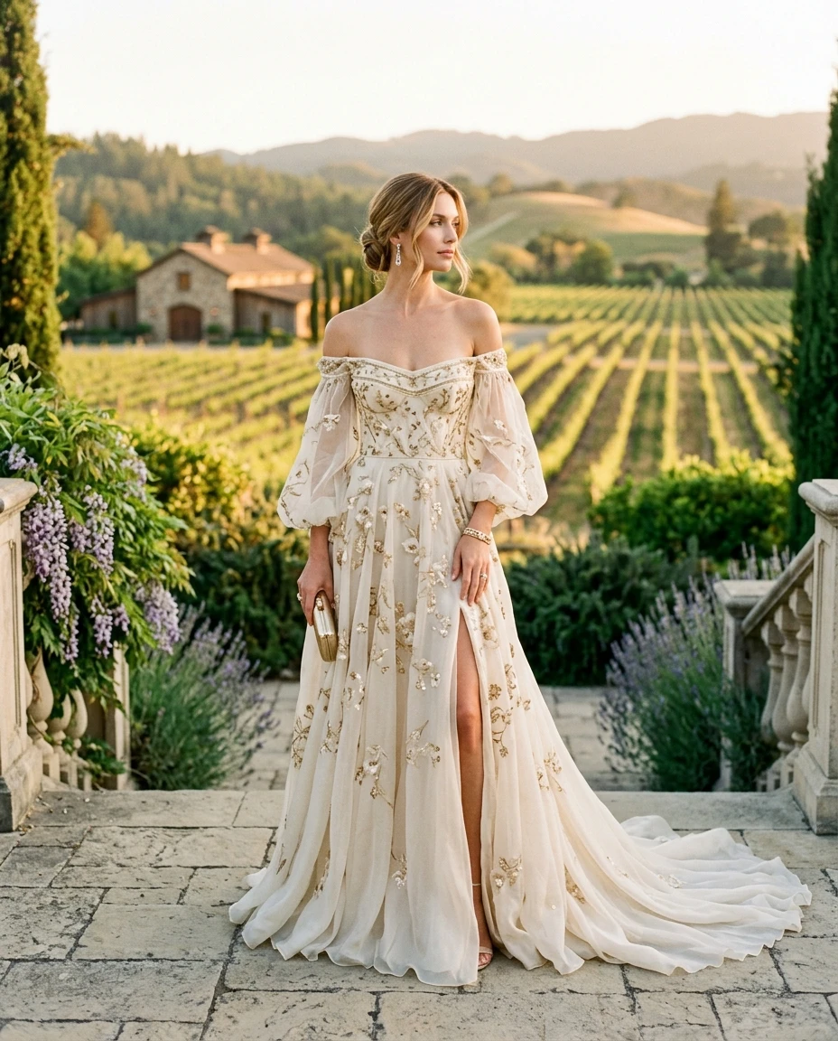 Gemma Deeks Style Guide: Resort chic gala gown in Napa Valley Summer 2026