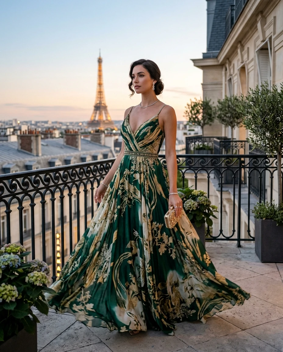 Gemma Deeks Style Guide: Resort chic gala gown in Paris Summer 2026