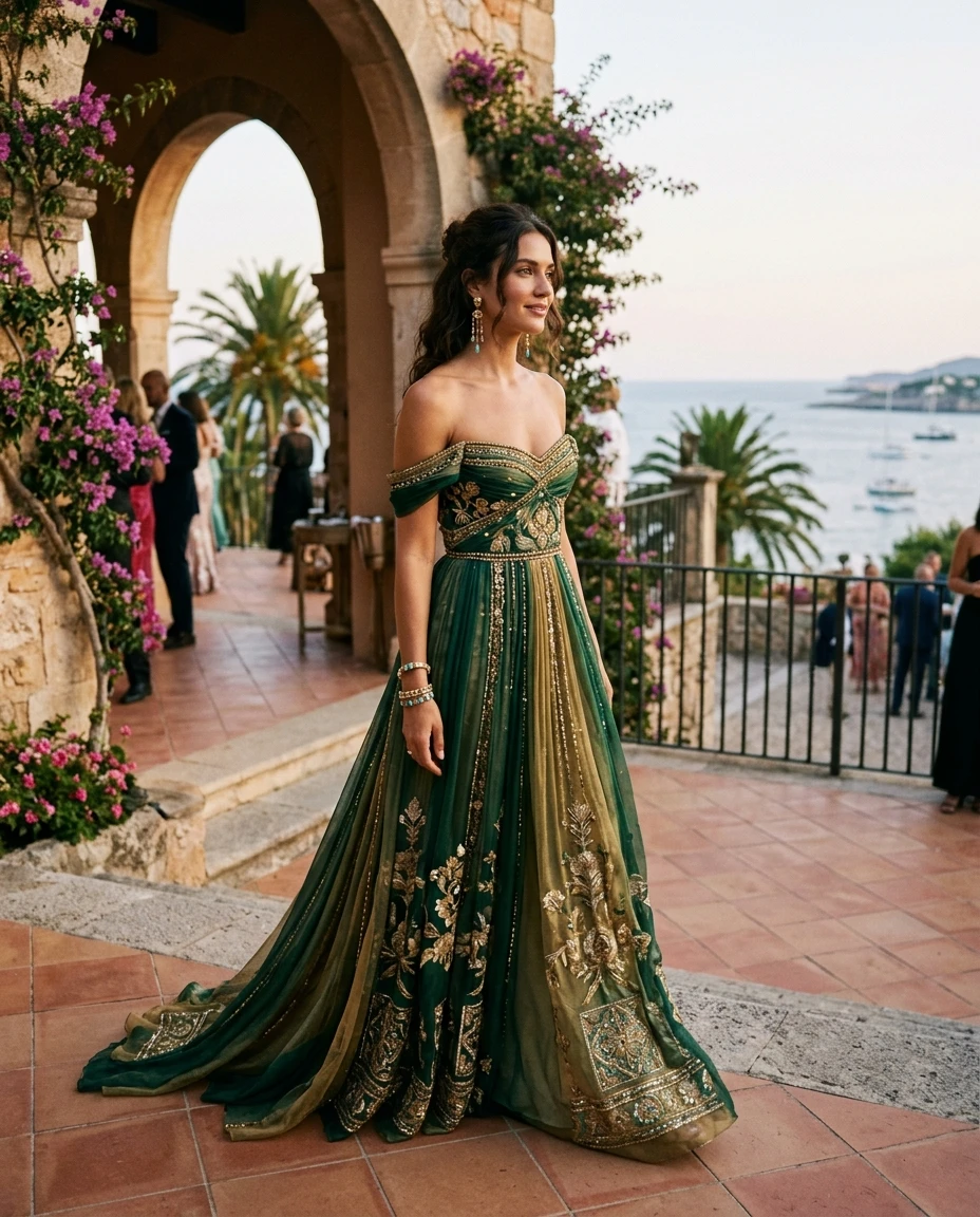 Gemma Deeks Style Guide: Resort chic gala gown in Spain Summer 2026