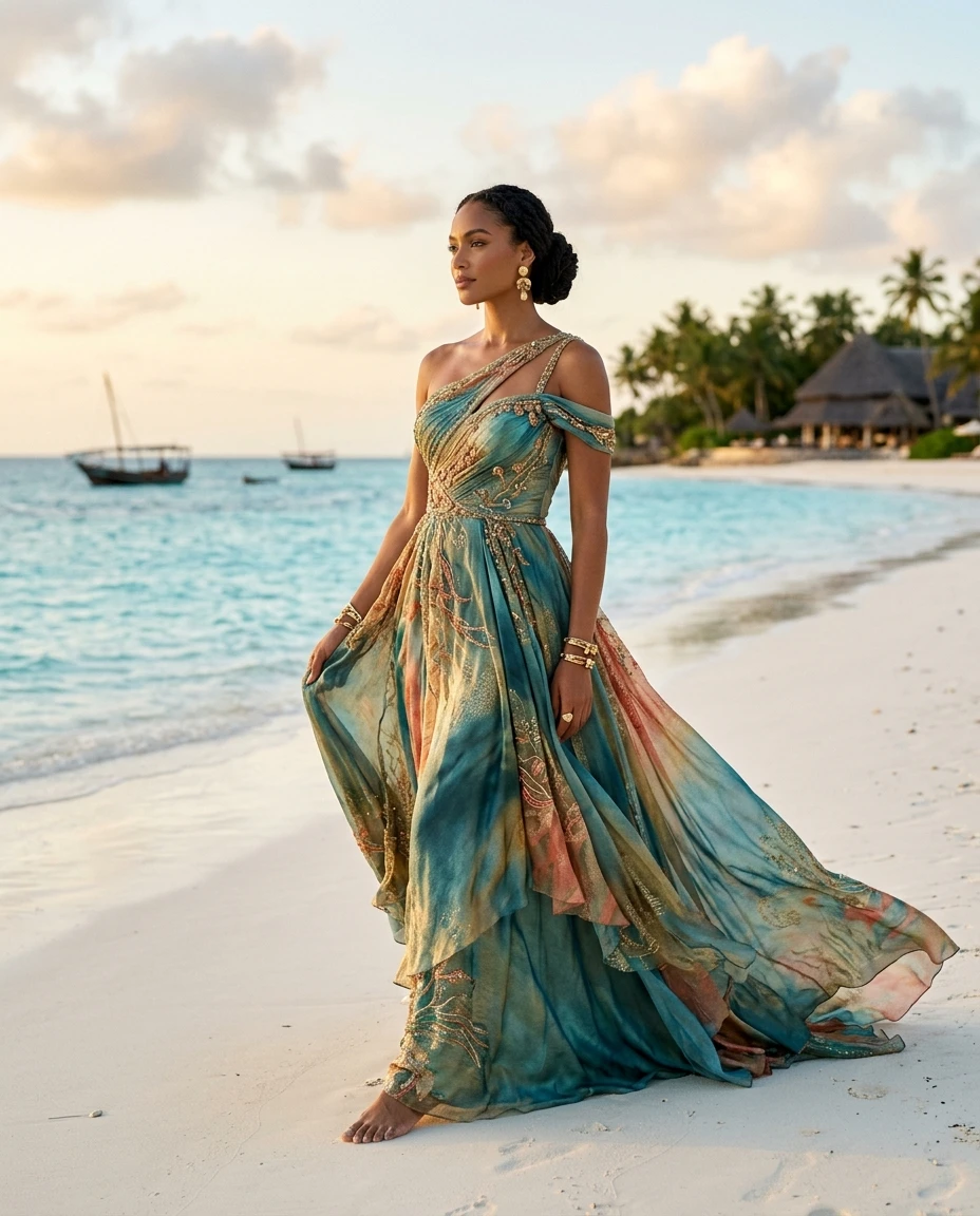 Gemma Deeks Style Guide: Resort chic gala gown in Zanzibar Summer 2026