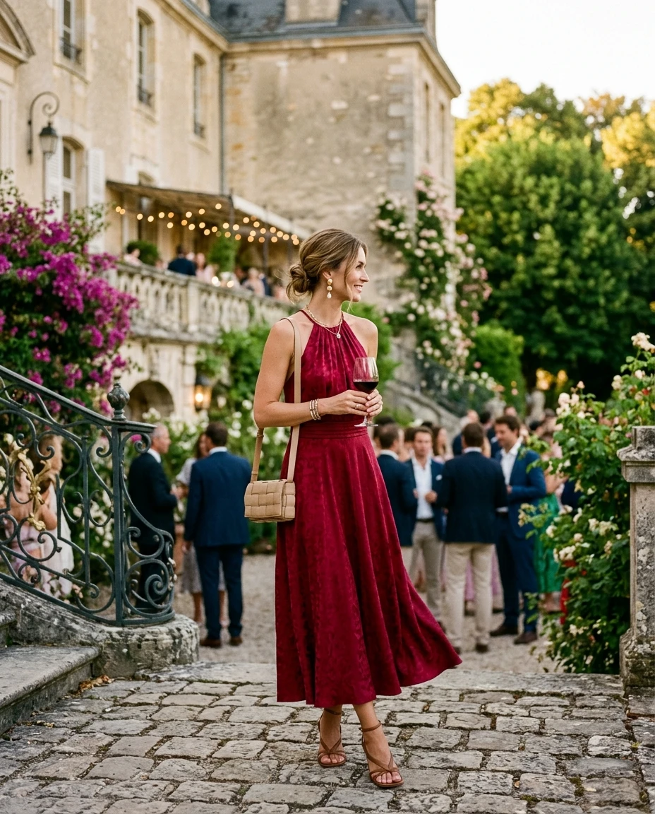 Gemma Deeks Style Guide: Resort chic Holiday parties in Burgundy Summer 2026