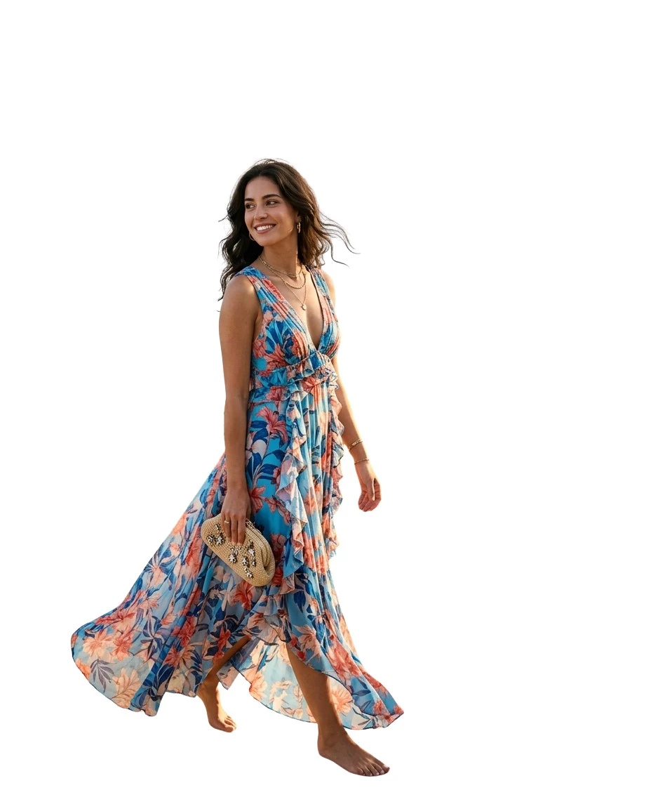 Gemma Deeks Style Guide: Resort chic wedding guest dress in Cyprus Summer 2026