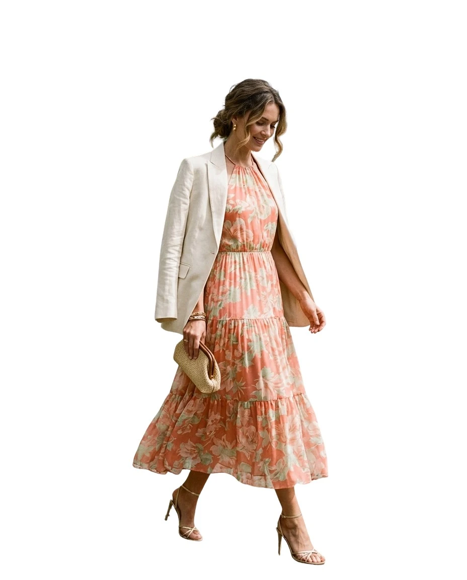 Gemma Deeks Style Guide: Resort chic wedding guest dress in Scotland Summer 2026