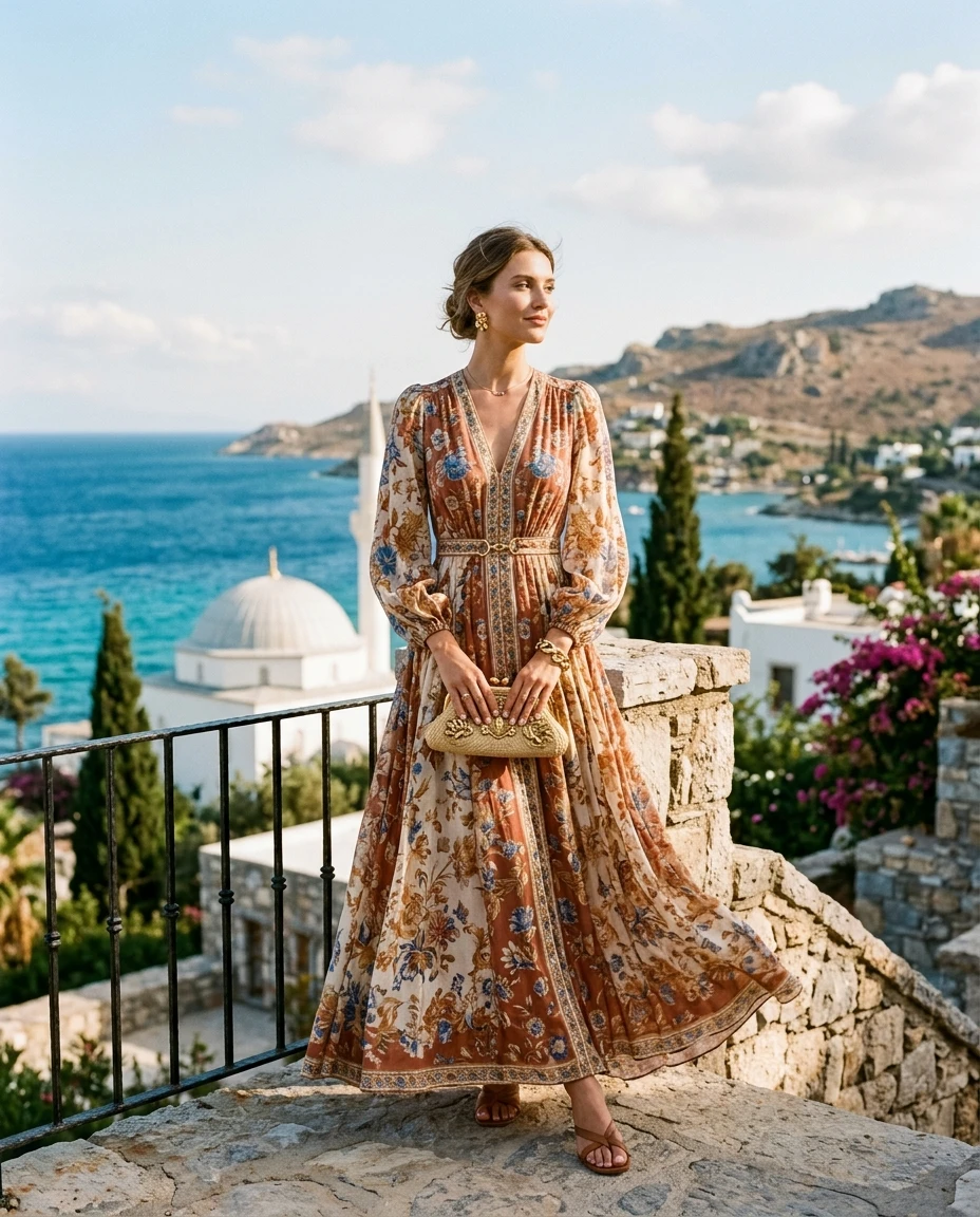 Gemma Deeks Style Guide: Resort chic wedding guest dress in Turkey Summer 2026