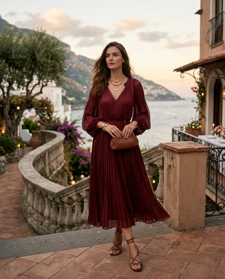 Gemma Deeks Style Guide: Resort Wear Anniversary in Burgundy Summer 2026