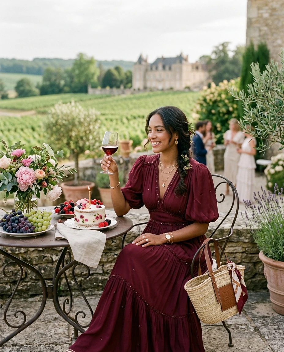 Gemma Deeks Style Guide: Resort Wear Birthday in Burgundy Summer 2026