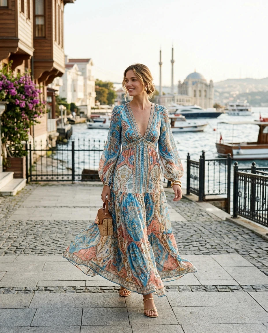 Gemma Deeks Style Guide: Resort Wear Designer Summer Dresses in Istanbul Summer 2026