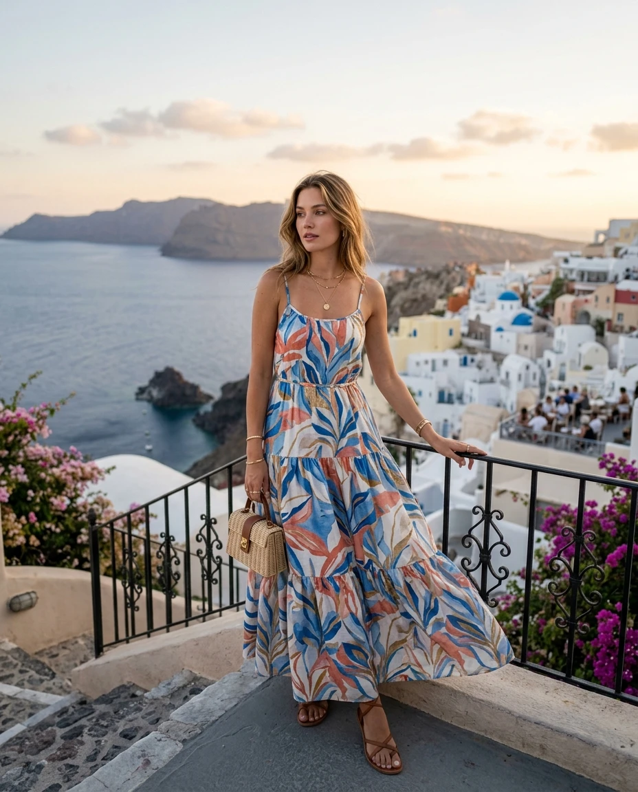 Gemma Deeks Style Guide: Resort Wear Designer Summer Dresses in Santorini Summer 2026