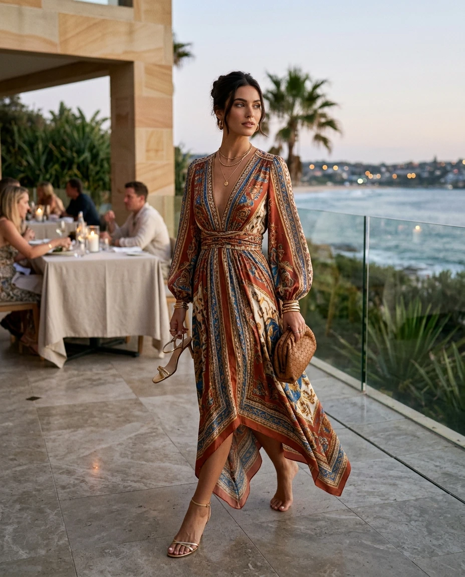 Gemma Deeks Style Guide: Resort Wear dinner outfit in Australia Summer 2026